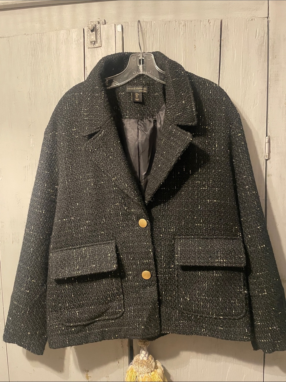 House of Harlow 1960 Black Tweed Blazer with Gold Buttons
